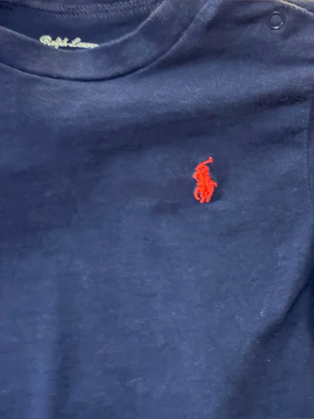 Ralph Lauren Boys' Navy Blue Cotton Knit Tee w/Red Polo Pony Size 12 Months